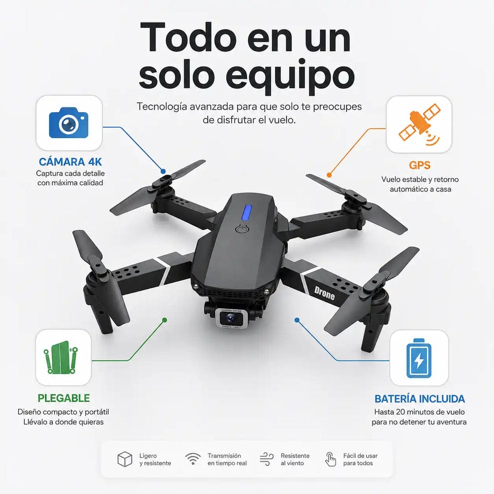 [OFERTA] - Dron E99 Max Sky Vision 4K + DOBLE BATERÍA + CONTROL PANTALLA CELULAR