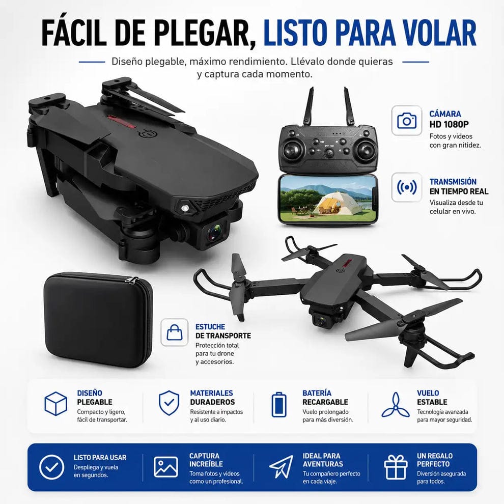 [OFERTA] - Dron E99 Max Sky Vision 4K + DOBLE BATERÍA + CONTROL PANTALLA CELULAR